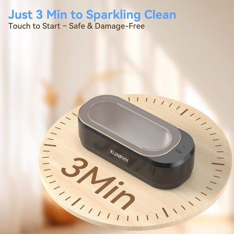 KUNPHY Ultrasonic Jewelry Cleaner, Jewelry Cleaner Machine 12oz 46KHz, Professional Sonic Cleaner with One-Touch Operation, Sonic Cleaner for Rings, Glasses, Jewelry, Dentures (Black) - Image 3